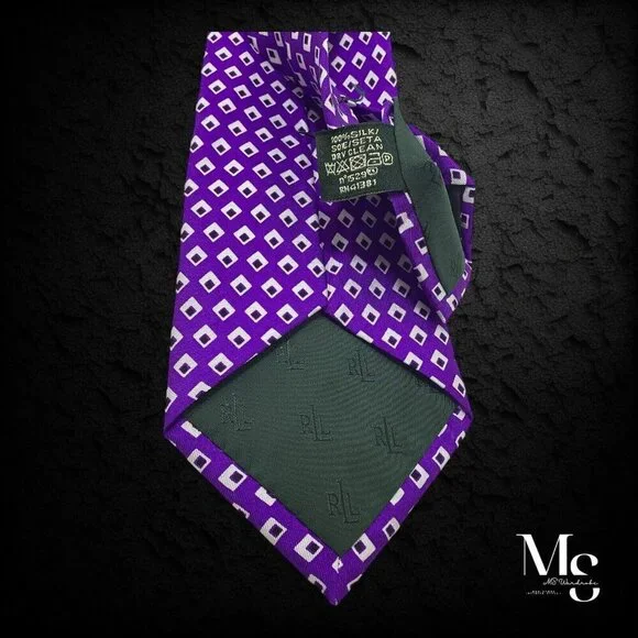 LAUREN RALPH LAUREN Purple Geometric Luxury Silk Tie Hand Made W: 3.5 NWT